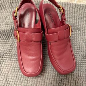 Charlotte Stone Burgundy Mules with Gold Buckle